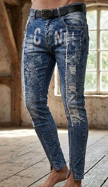 zara teksas jakne: Muške slim-fit farmerke sa grafičkim printom i izuzetnim detaljima — 1