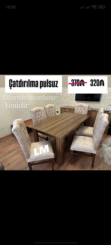hesir stul: Qonaq otağı üçün, Yeni, Açılmayan, Dördbucaq masa, 4 stul — 1