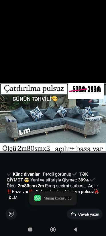 kunc divanlar ucuz: ✔️ *Künc divanlar* Fərqli görünüş ✔️ *TƏK QİYMƏT* 😎 Yeni və — 1