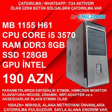 Soyutma sistemləri: Masaüstü Kompüter "Qori DDR3 1155 H61/Core i5 3570/8GB Ram/128GB SSD"