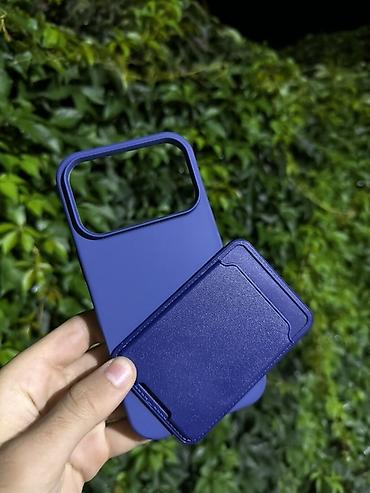iphone dublikat: İphone 17 pro üçün mavi rəngli maqnitli telefon qabı və kart-cüzi — 1