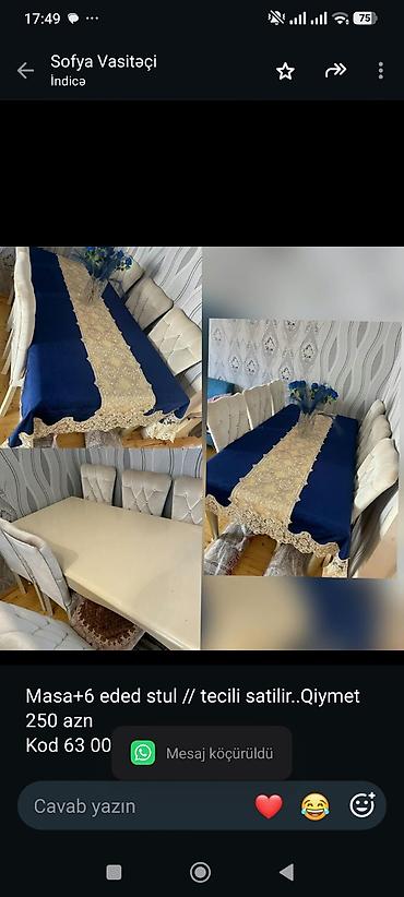 Masa+6 eded stul // tecili satilir. Qiymet 250 azn Kod 63 00r unvan