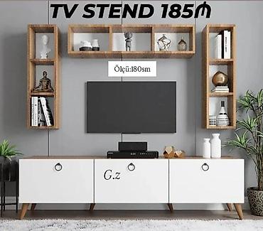 divar polkası: TV stend dəsti – Ölçü: 180 sm. Üst hissədə divara quraşdırılan açıq — 1