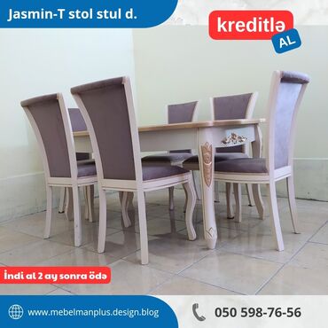 Masa və oturacaq dəstləri: Qonaq otağı üçün, Yeni, Açılan, Dördbucaq masa, 6 stul — 3