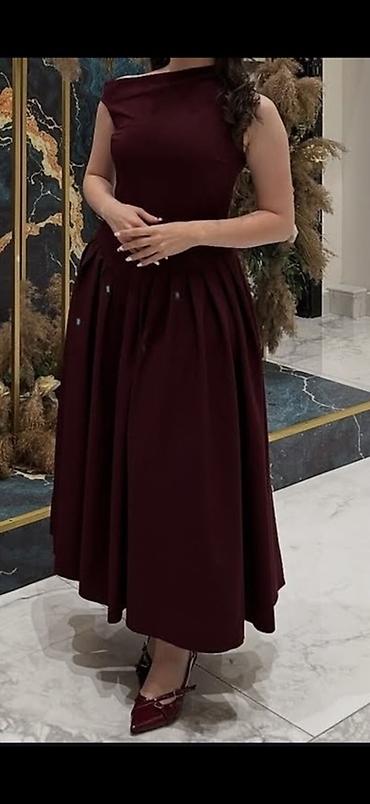 vecerni donlar: Bordo rəngli ziyafət/gecə geyimi - Model: midi uzunluqda, ətək — 3