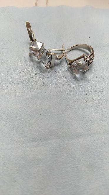 Серебряные наборы украшений: Набор украшений: серьги + кольцо с прозрачными камнями,горный хрусталь — 7