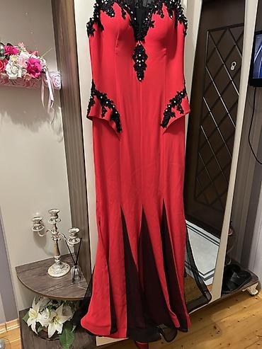 Ziyafət donları: Qırmızı-qara uzun ziyafət/raqs donu - Model: qolsuz, uzun ətəkli - — 8