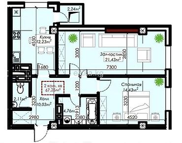 ак ордо достук: 2 комнаты, 67 м², Элитка, 8 этаж, ПСО (под самоотделку) — 4