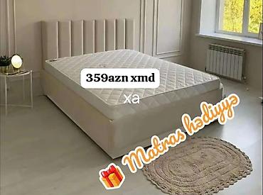 ev ucun saat: Müasir dizaynlı çarpayı – yumşaq başlıq paneli ilə, açıq bej rəngdə — 1