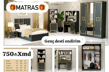 Divan və masa dəstləri: Oğlan və qız üçün, Yeni, Təknəfərlik çarpayı, Yazı masası, Dolab, Tumba