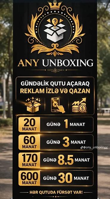 any inboxing: ANY UNBOXING – mobil tətbiq/servis Xüsusiyyətlər: - Gündəlik qutu — 1
