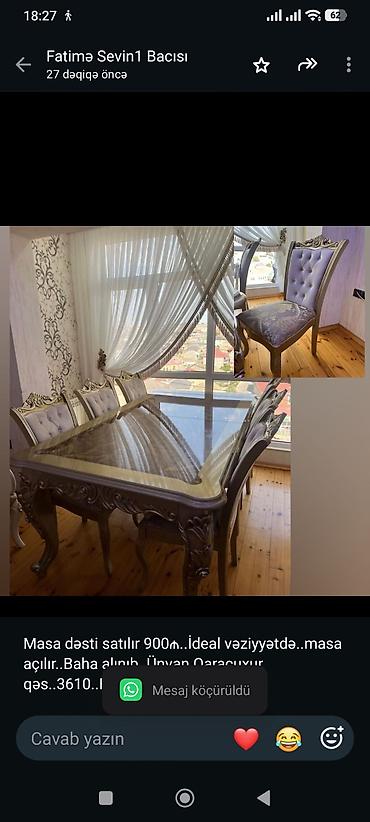 Masa dəsti satılır 900₼. İdeal vəziyyətdə. masa açılır. Baha