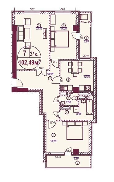 3комнатный: 3 комнаты, 102 м², Элитка, 4 этаж, ПСО (под самоотделку)