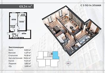 Новостройки от застройщика: Строится, Элитка, 2 комнаты, 69 м² — 6