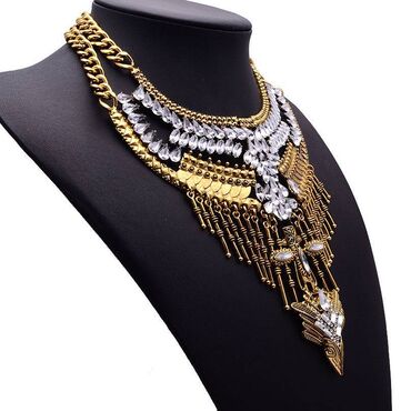 цепочка женская: Огромное роскошное ожерелье, банкетное, с цепочкой на ключицу