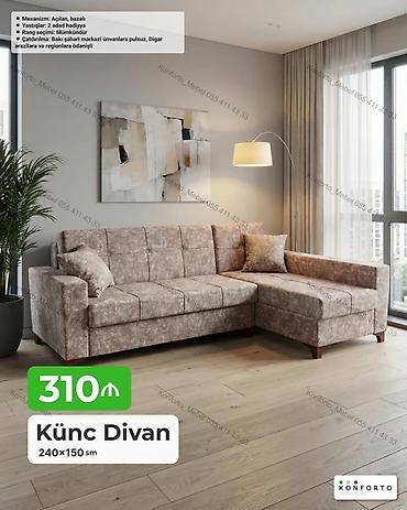 Диваны: Künc divan – 240×150 sm - Açılan, bazalı mexanizm: gündəlik oturma və — 1