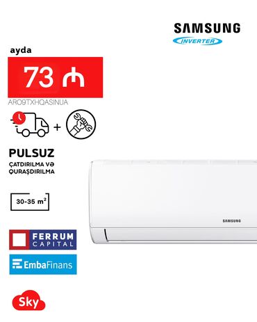 Kondisionerlər: Kondisioner Samsung, Yeni, 30-35 kv. m, Split sistem, Kredit var, Pulsuz quraşdırılma