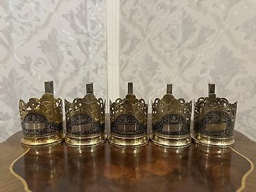 kompot: Çay dəsti, rəng - Qızılı, Metal, 5 nəfərlik, SSRİ — 1