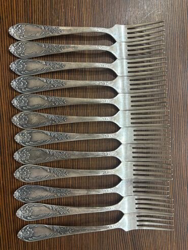 çay qaşığı: Antik gümüşü rəngdə süfrə dəsti – müxtəlif naxışlı çəngəl və
