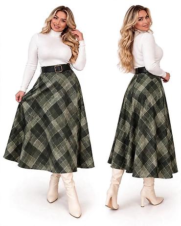 zara helanke: Ženska midi suknja A-kroja sa karo dezenom - Elegantna A-linija do — 2