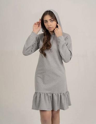 nike tech flecce: Платье-худи женское, серое - Свободный прямой крой с заниженной — 3