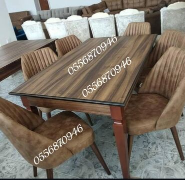 Masa və oturacaq dəstləri: Qonaq otağı üçün, Yeni, Açılmayan, Dördbucaq masa, 6 stul — 12