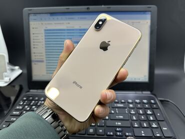 Apple iPhone: IPhone Xs, Б/у, 64 ГБ, Золотой, Защитное стекло, Чехол, 95 %