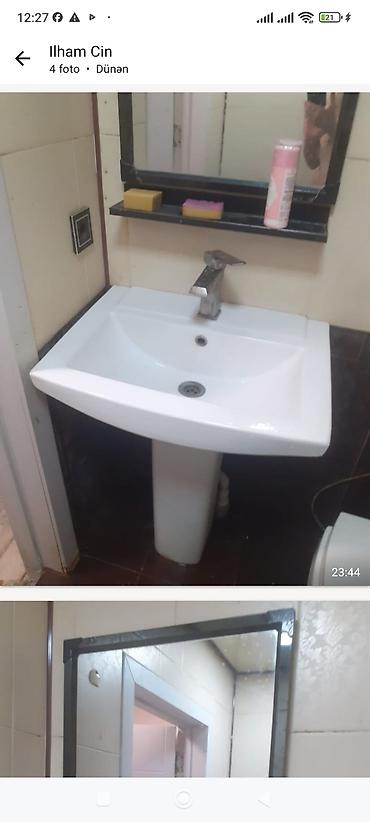 Hamam üçün lavabo dəsti - Keramika pedestallı lavabo: geniş kvadrat
