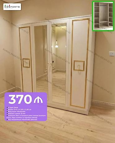 4 qapılı dolab – klassik dizayn, ağ-qızılı detallar, ön qapılarda tam