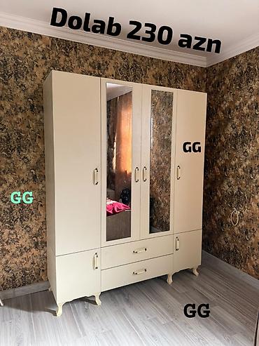 Geyim dolabı – 230 AZN - Rəng: krem/bez - 4 qanadlı quruluş: ortada 2