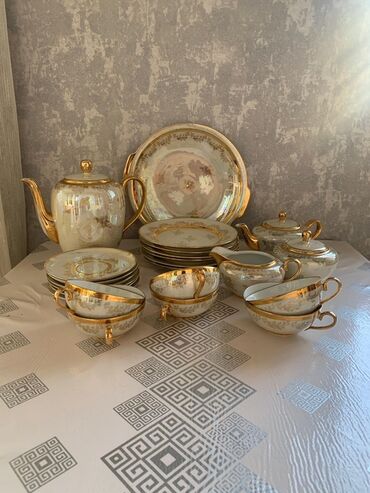 столовый набор: Çay dəsti, rəng - Qızılı, Farfor, 6 nəfərlik