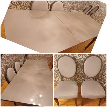 metbex stol desti: Qonaq otağı üçün, İşlənmiş, Açılan, Kvadrat masa, 6 stul