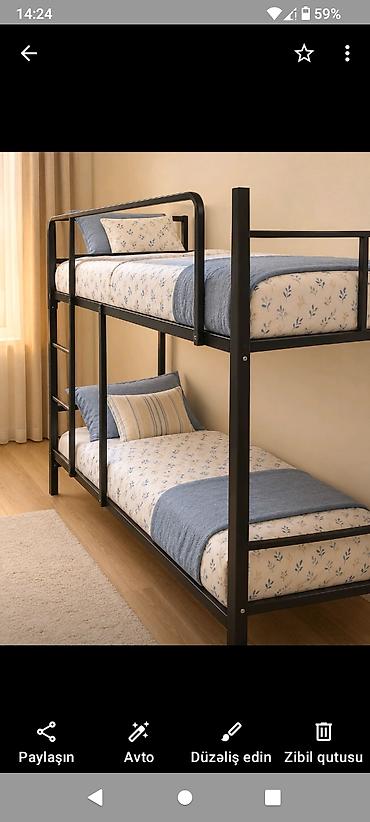 matras ucuz: Metall çarpayı – iki mərtəbəli model - Möhkəm, toz boyalı qara metal — 1