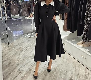 victor jeans: Элегантное платье с белым съёмным воротником, акцентной талией и — 1