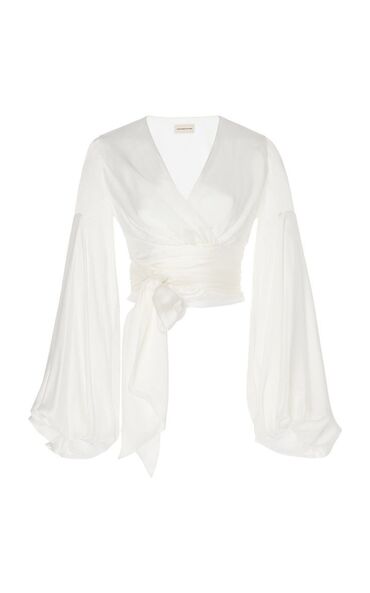 длинная белая блузка: Блузка, Однотонный, На запах