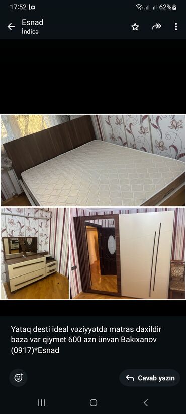 белая мебель для спальни: Yataq desti ideal vəziyyətdə matras daxildir baza var qiymet 600 azn