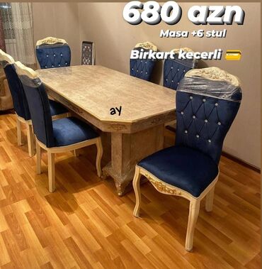 mini stol: Qonaq otağı üçün, Dördbucaq masa, 6 stul