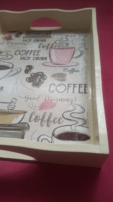 Tacne: Drveni poslužavnik sa motivom kafe - ručna izrada - Materijal: drvo — 3