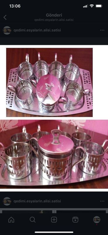 Çay dəsti, rəng - Gümüşü, Metal