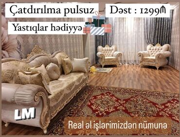 Masa və oturacaq dəstləri: Yeni, Divan, 2 kreslo, Bazasız, Açılmayan