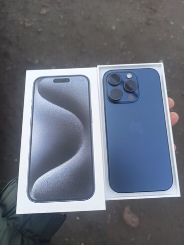 Apple iPhone: IPhone 15 Pro, Б/у, 256 ГБ, Blue Titanium, Зарядное устройство, Кабель, Коробка, 91 %