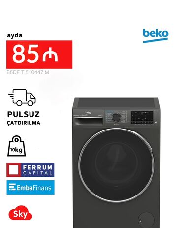 Paltaryuyan maşınlar: Paltaryuyan maşın Beko, 10 kq, Yeni, Avtomat, Qurutma var, Kredit var, Pulsuz çatdırılma
