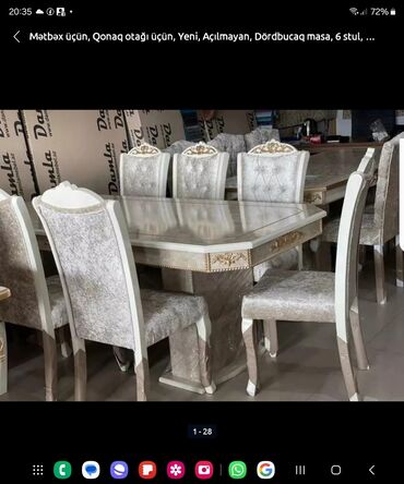 Masa və oturacaq dəstləri: Qonaq otağı üçün, Yeni, Açılmayan, Dördbucaq masa, 6 stul — 17