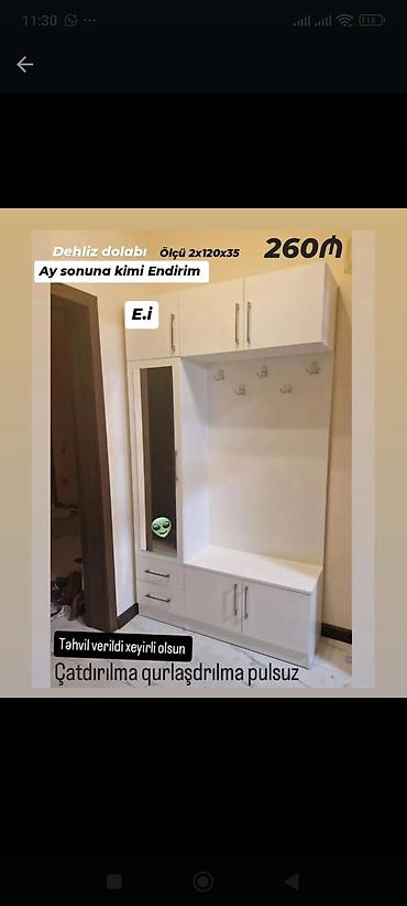 oturacaq: Yeni, 2 qapılı, Güzgülü, Ağ, Açılan, Düz dolab — 1