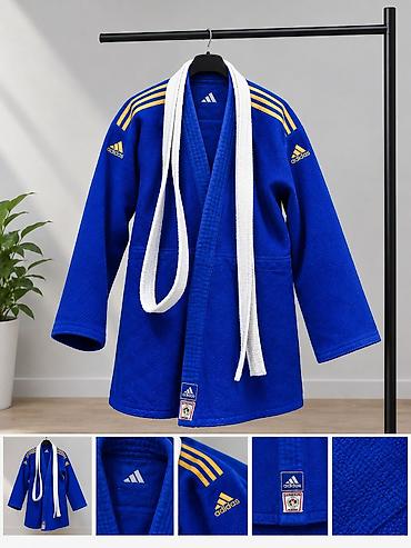 военый форма: Кимоно для дзюдо adidas (с поясом) - Цвет: синий с фирменными жёлтыми — 1