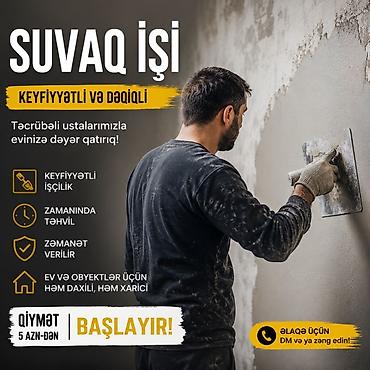 plastik döşəmə: Suvaq işi – keyfiyyətli və dəqiq! Təcrübəli ustalarımızla evinizə — 1