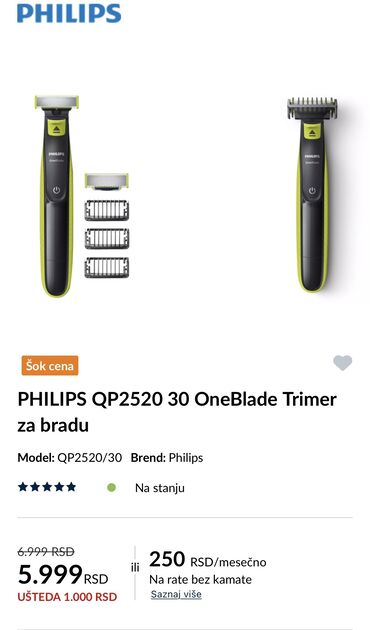 prodavacica potrebna: Philips OneBlade trimer/masina za bradu. Ispravan, kao nov, par puta