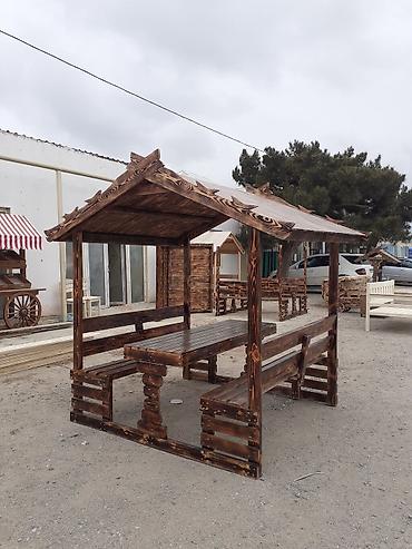 Bağ, çöl mebeli: Məhsul: Taxta kölgəlikli bağ dəsti (qazelka) Təsvir: - Tamamilə — 4