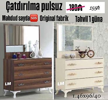 Komodlar: Güzgülü komod dəsti - Rəng seçimləri: ağ krem və qoz (taxta — 1