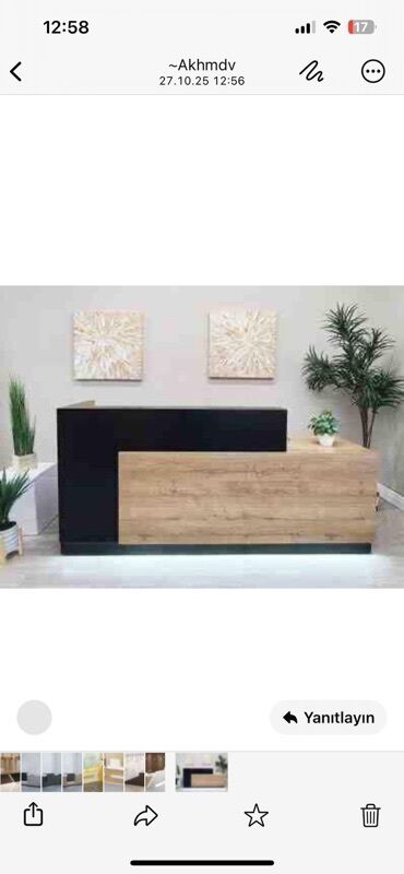 Ofis və oyun kresloları: Resepsiyon masası – müasir dizayn - Material: MDF/laminasiya edilmiş